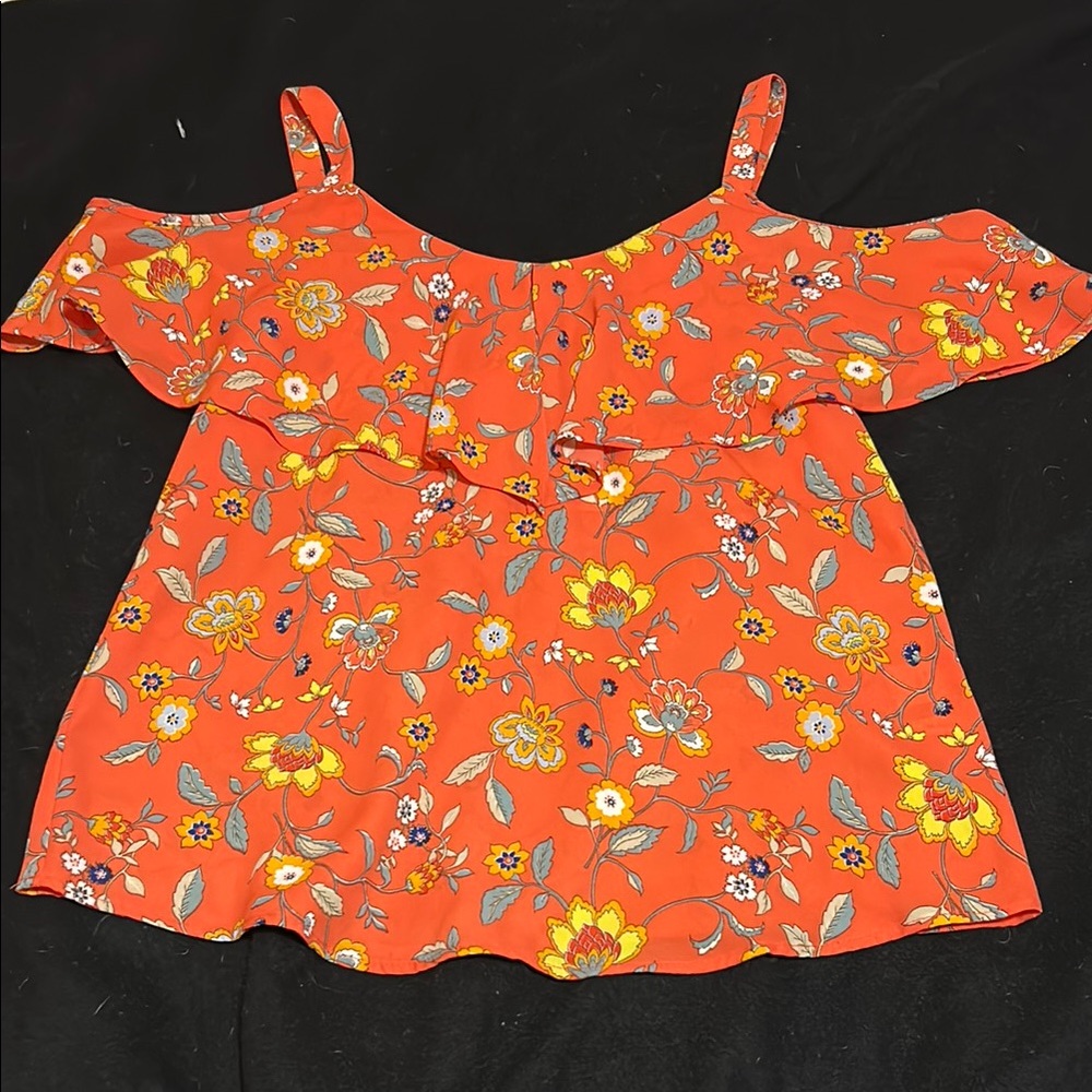 New York & Company Orange Yellow Floral Blouse